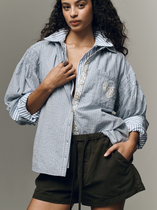 Pilcro Tops - Pilcro Light Blue Mixed Print Striped Button-Down Shirt